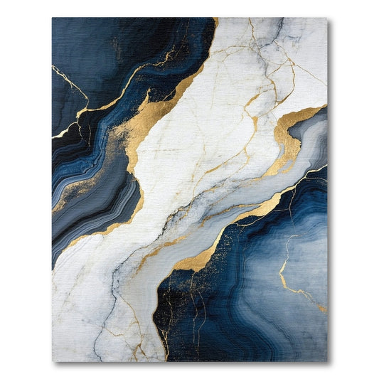 Navy Blue Gold Marble Abstract Area Rug