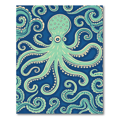Teal Octopus Swirls Navy Background Rug