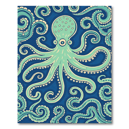 Teal Octopus Swirls Navy Background Rug