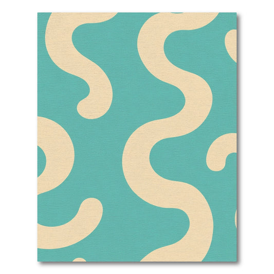 Teal Cream Organic Abstract Waves Rug
