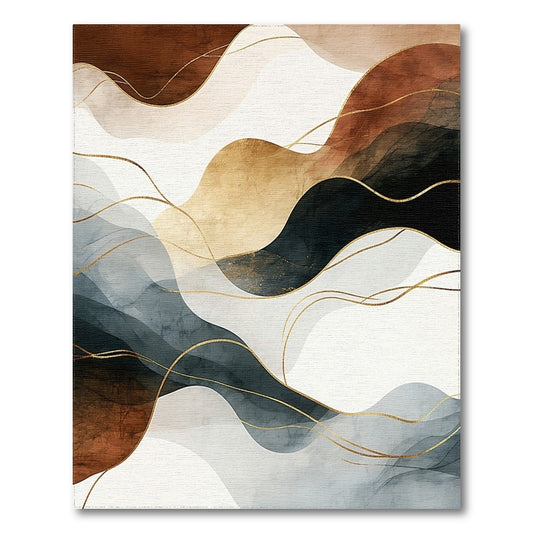 Abstract Gold Wavy Rust Navy Rug