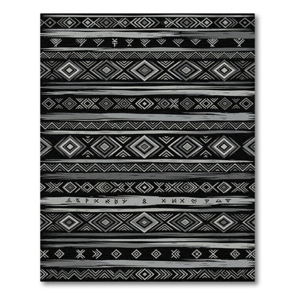Gray Tribal Diamond Geometric Stripe Rug