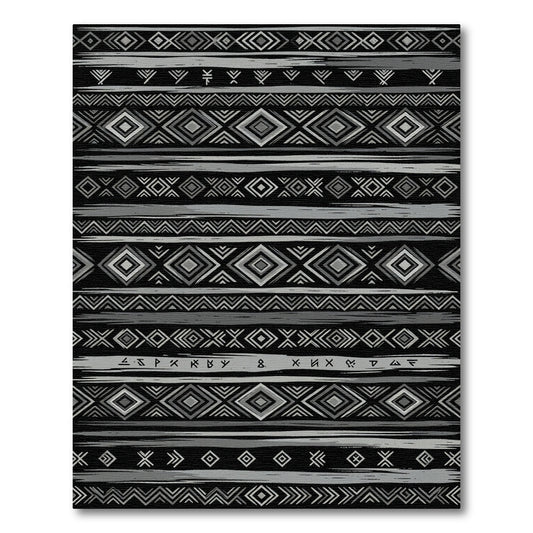 Gray Tribal Diamond Geometric Stripe Rug