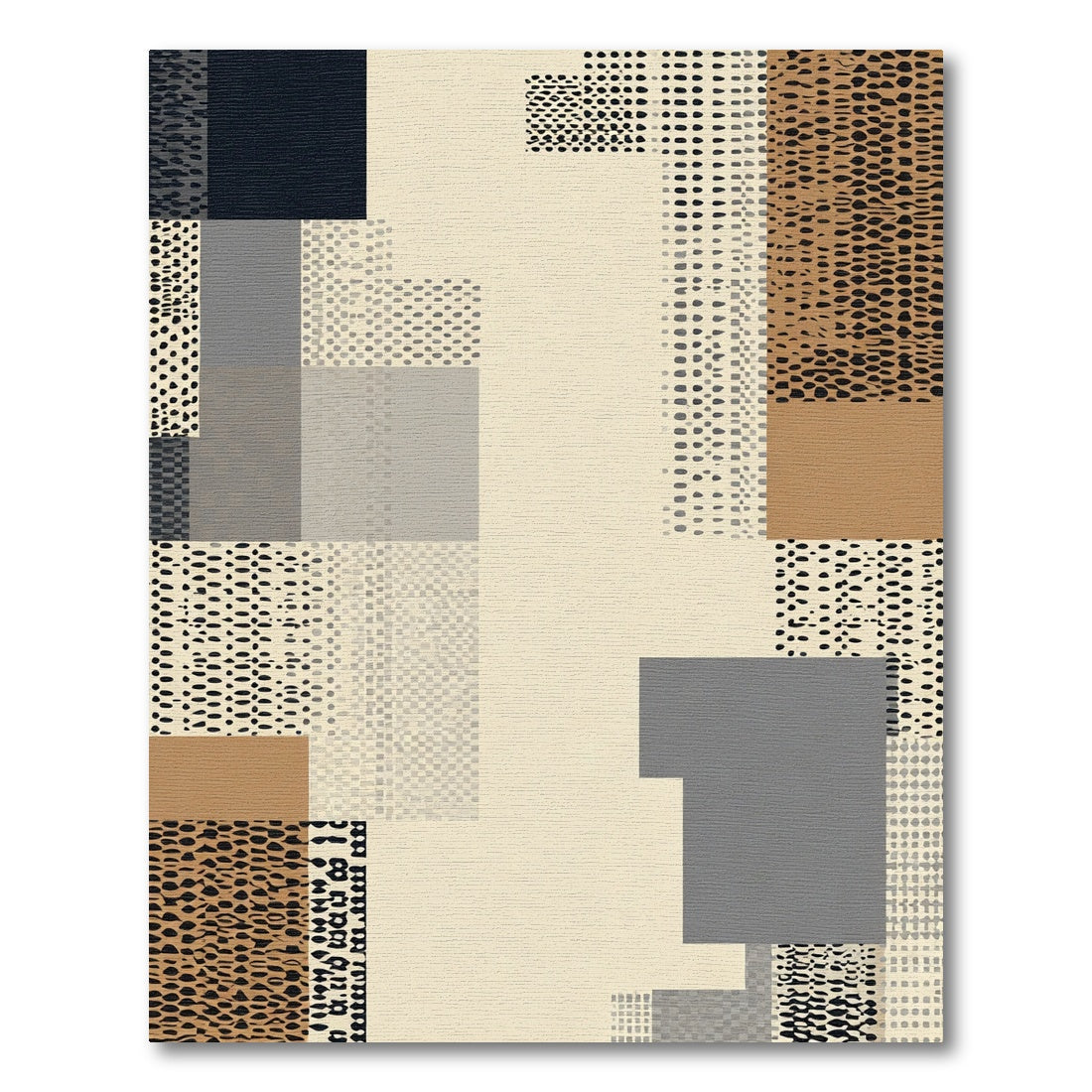 Abstract Beige Black Geometric Overlay Rug