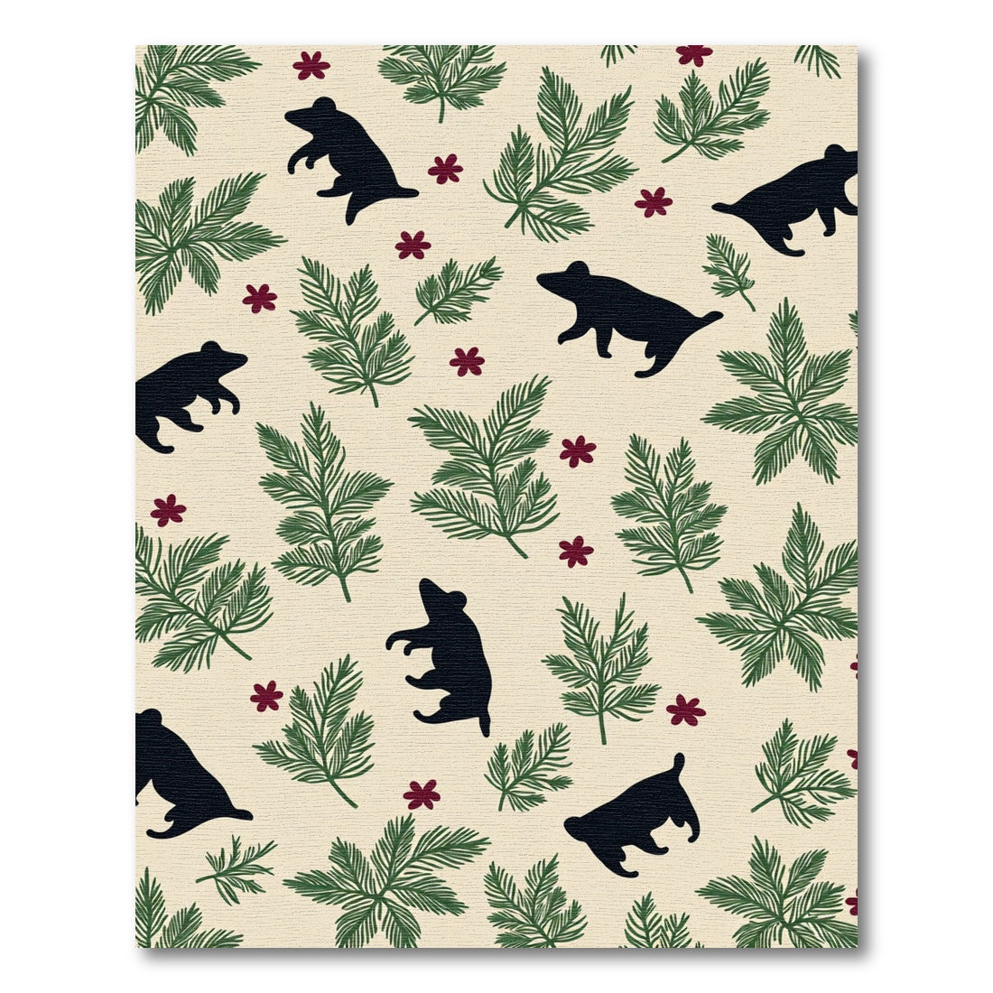 Dark Bear Green Foliage Burgundy Blossoms Rug