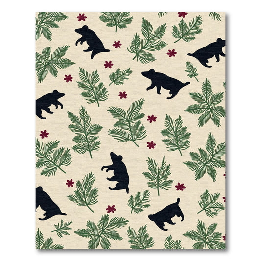 Dark Bear Green Foliage Burgundy Blossoms Rug