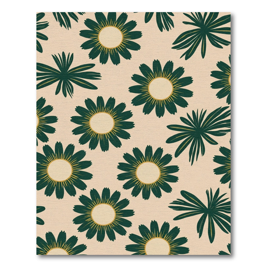 Deep Green Floral Mid Century Modern Rug