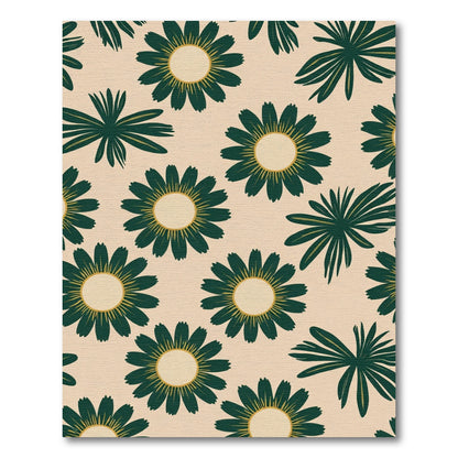 Deep Green Floral Mid Century Modern Rug