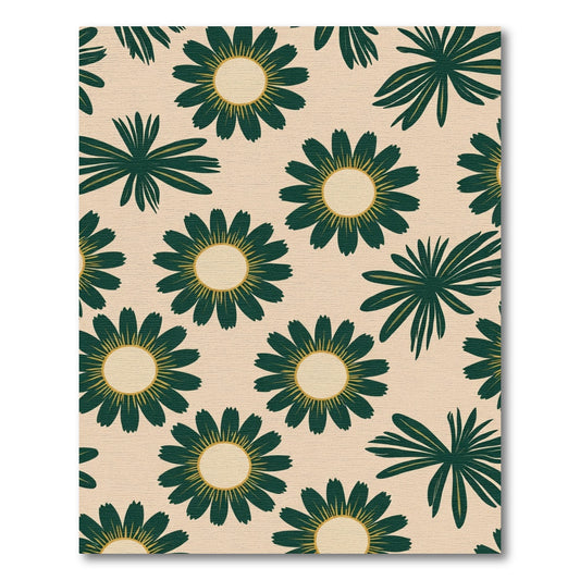 Deep Green Floral Mid Century Modern Rug