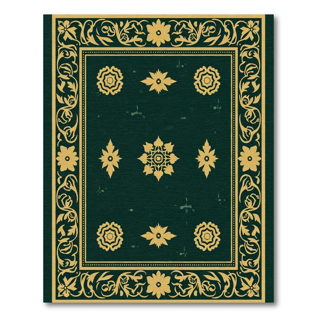 Deep Emerald Floral Medallion Border Rug