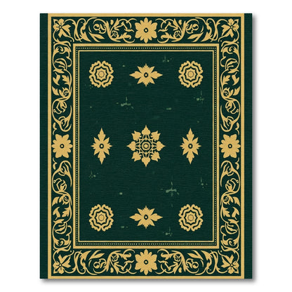 Deep Emerald Floral Medallion Border Rug