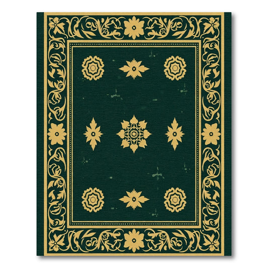 Deep Emerald Floral Medallion Border Rug