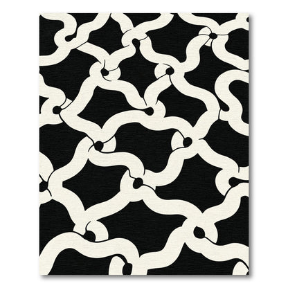 Abstract Black Interlocking Curve Rug