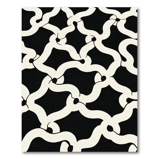 Abstract Black Interlocking Curve Rug