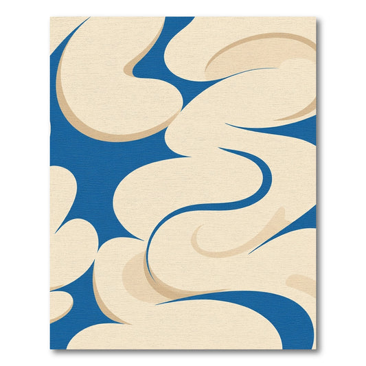 Modern Blue Cream Swirl Abstract Rug