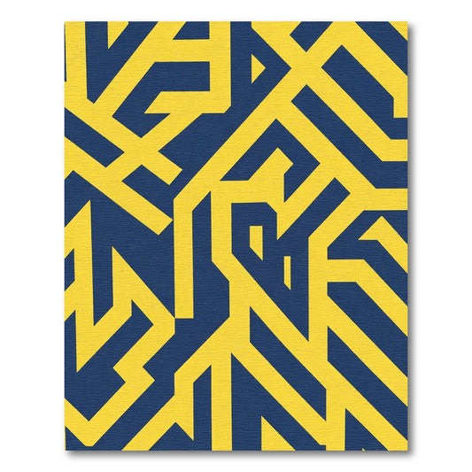 Bold Yellow Blue Geometric Maze Rug