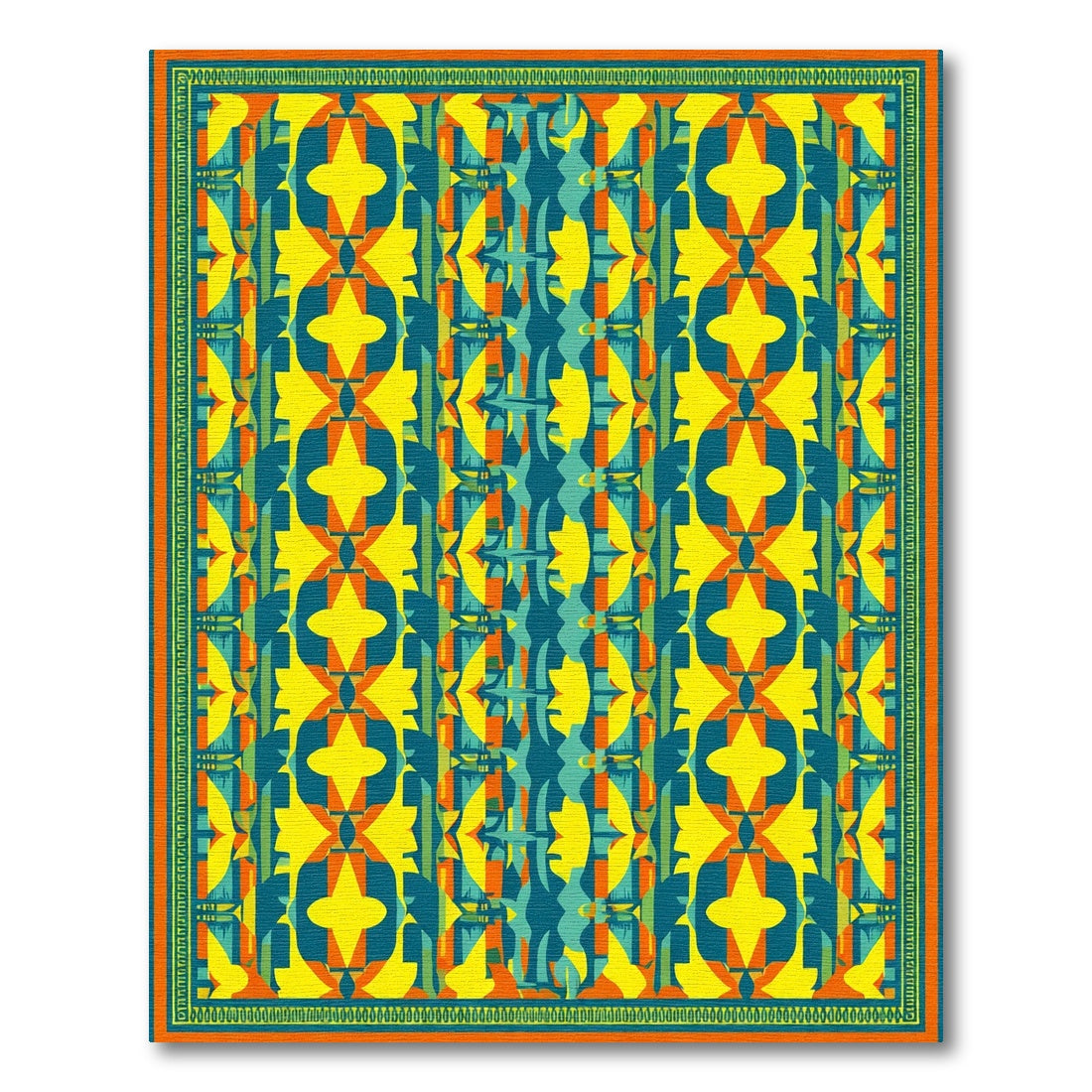 Bold Teal Yellow Orange Abstract Geometry Rug