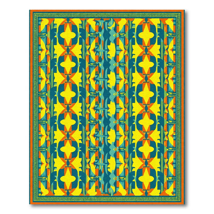 Bold Teal Yellow Orange Abstract Geometry Rug