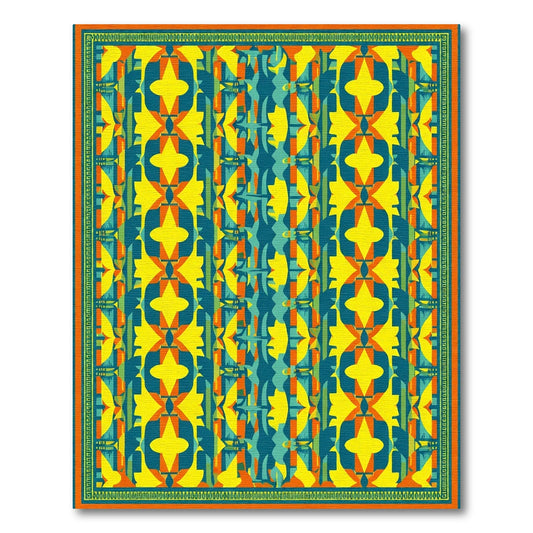 Bold Teal Yellow Orange Abstract Geometry Rug