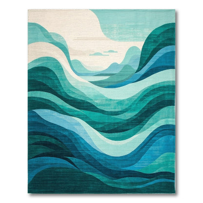 Teal Layered Abstract Waves Rug