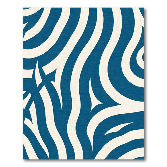 Deep Blue Cream Curved Swirl Rug