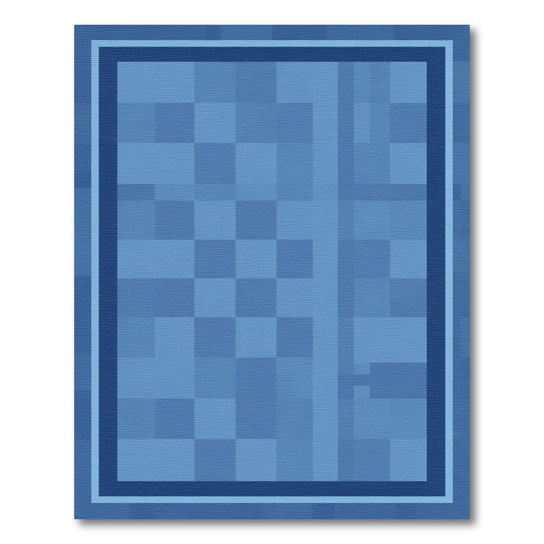Blue Checkered Block Framed Rug