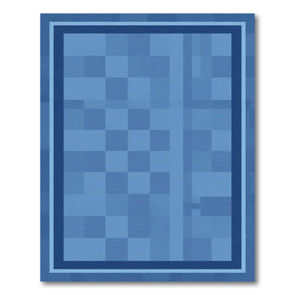 Blue Checkered Block Framed Rug