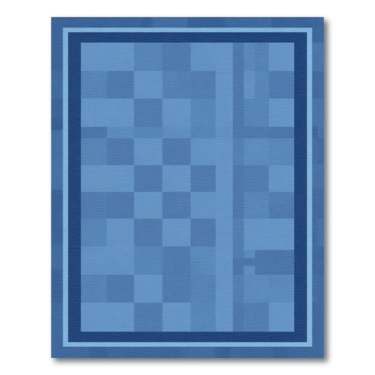Blue Checkered Block Framed Rug