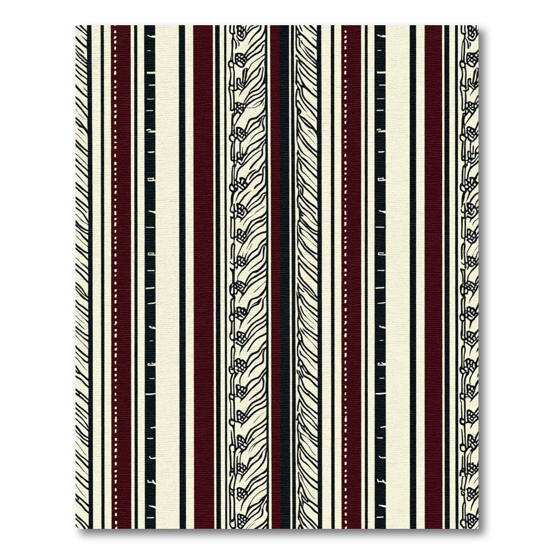 Cream Burgundy Black Striped Organic Zigzag Rug