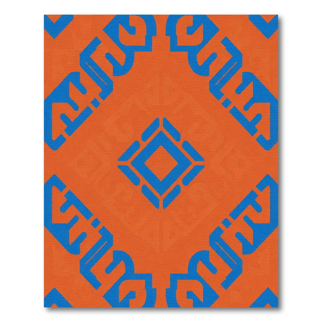 Orange Blue Geometric Diamond Medallion Rug