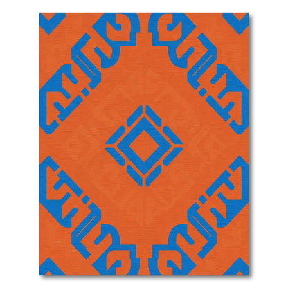 Orange Blue Geometric Diamond Medallion Rug