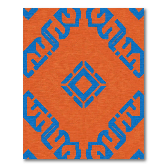 Orange Blue Geometric Diamond Medallion Rug