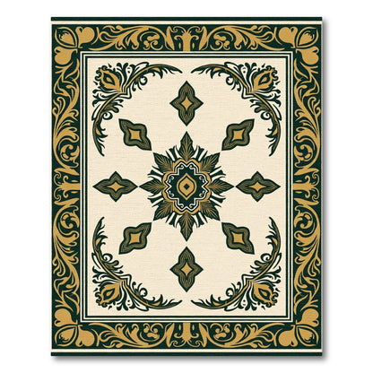 Gold Green Ornamental Floral Medallion Rug