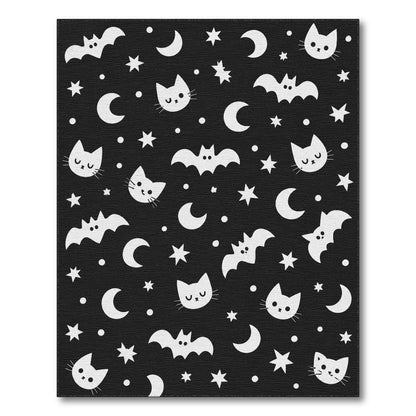 Black White Cats Bats Kids Area Rug