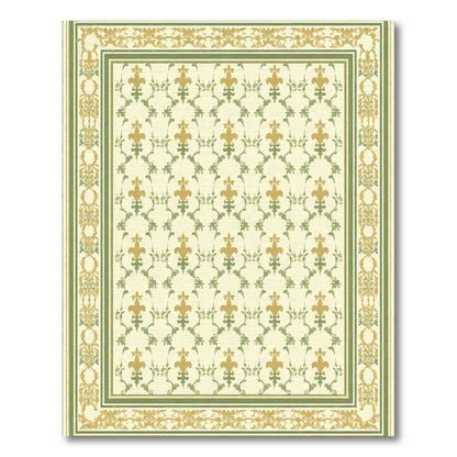 Gold Green Ornate Fleur-de-lis Scroll Rug