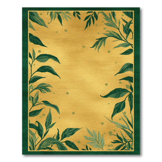 Green Botanical Leaf Border Area Rug