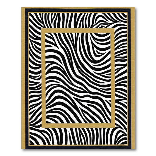 Bold Black White Zebra Stripe Border Rug