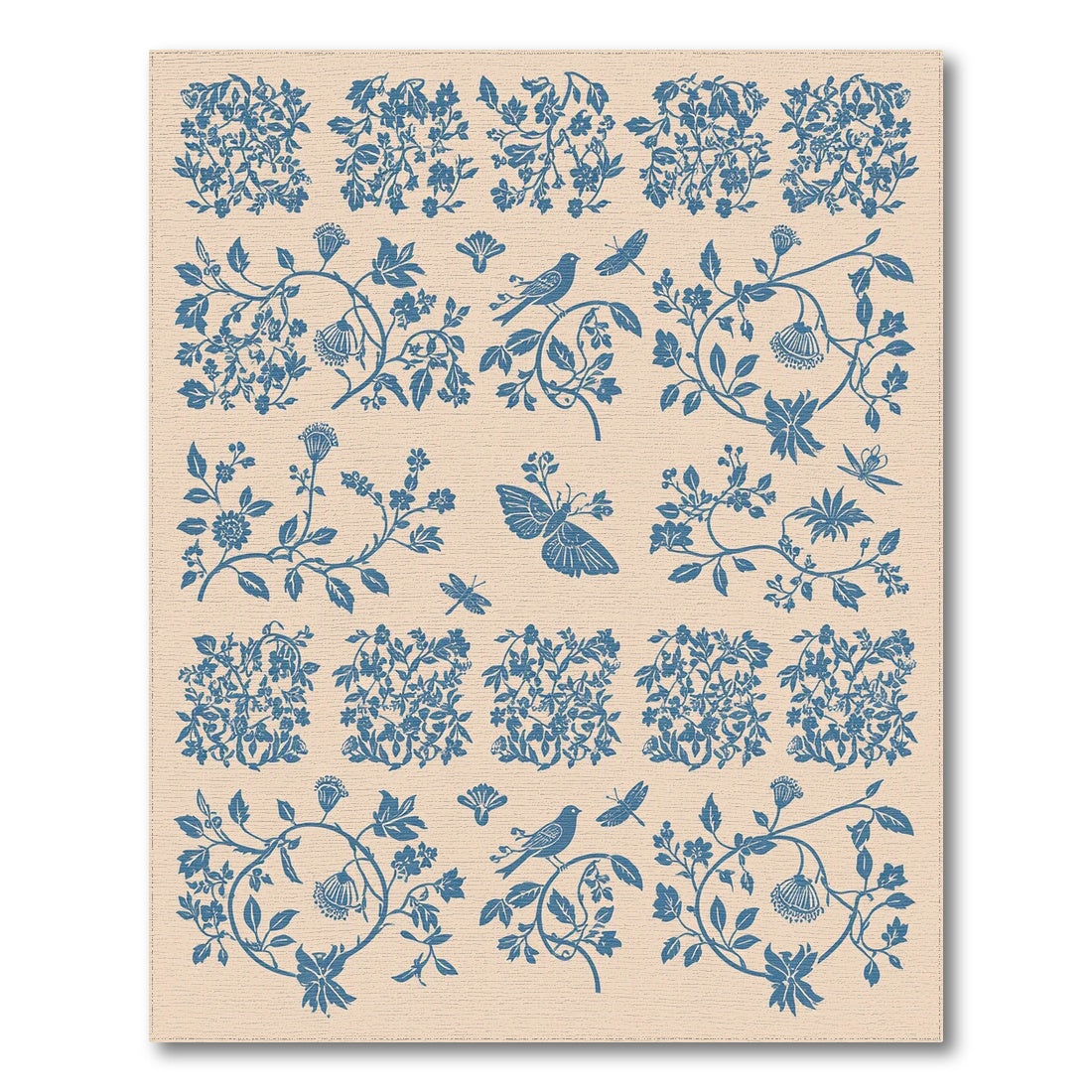 Blue and Teal Blue Floral Bird Vintage Area Rug
