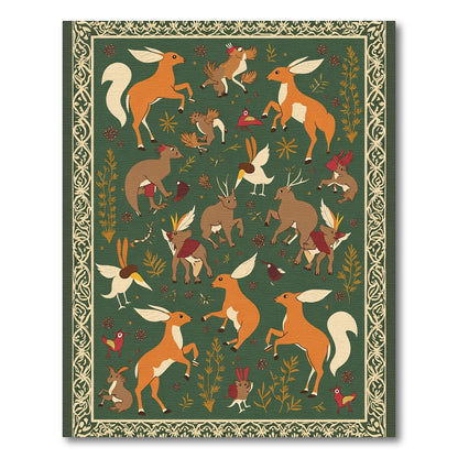 Whimsical Woodland Creatures Forest Green Rug