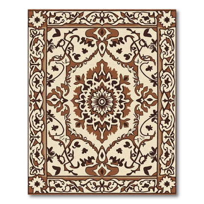 Ornate Brown and Cream Medallion Border Rug