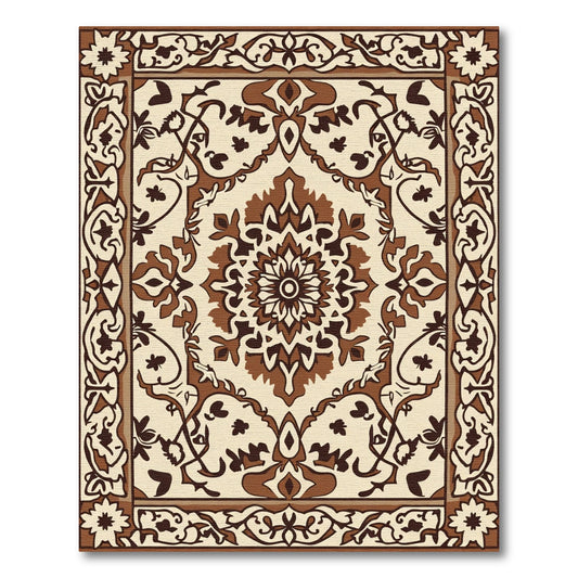 Ornate Brown and Cream Medallion Border Rug