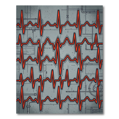 Red EKG Wave Blueprint Texture Rug