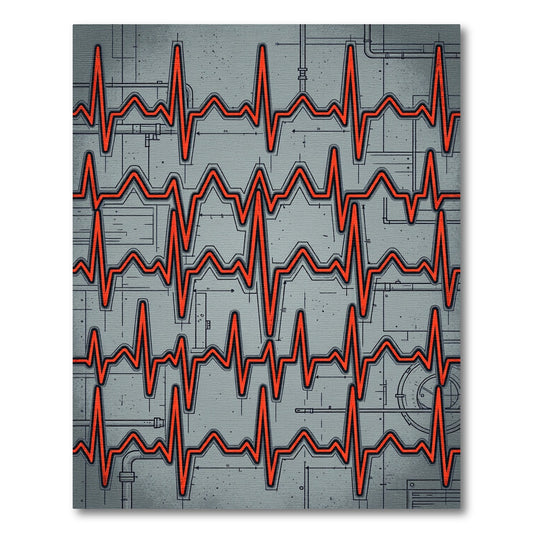 Red EKG Wave Blueprint Texture Rug