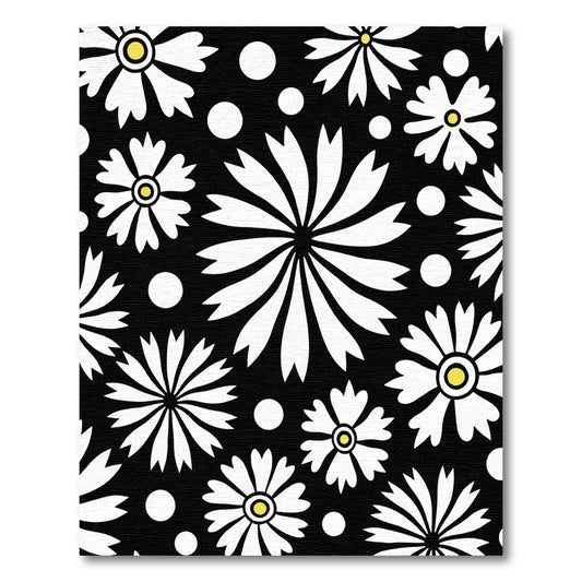 Bold Black White Daisy Circles Rug