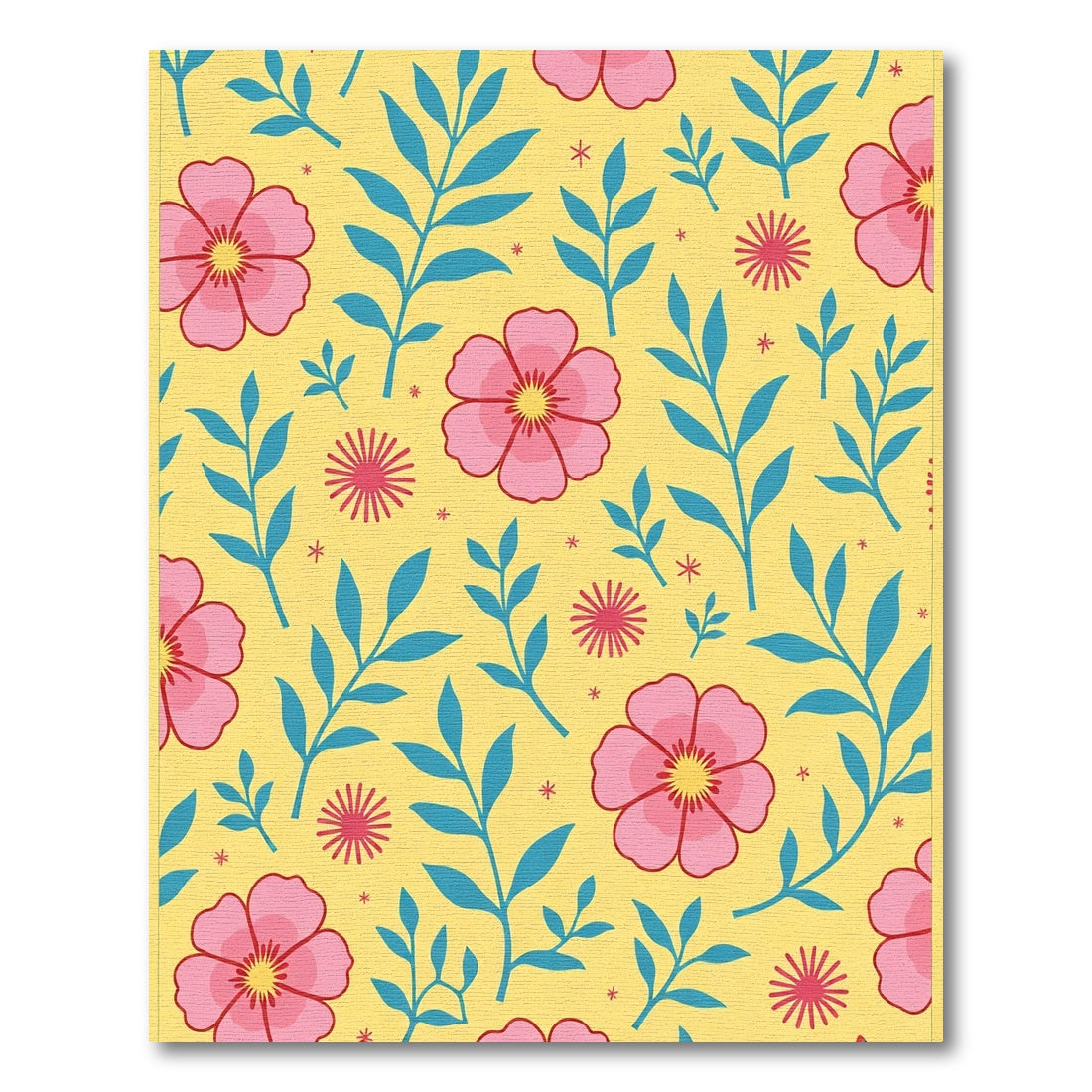 Pink Bloom Garden Yellow Blue Rug