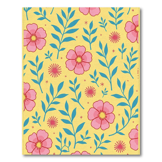 Pink Bloom Garden Yellow Blue Rug