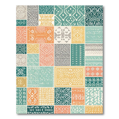 Patchwork Geometric Teal Orange Yellow Design Rug