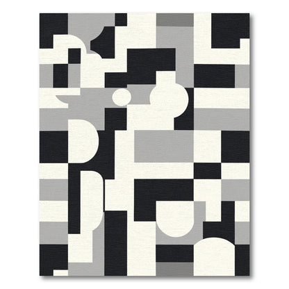 Black White Gray Geometric Abstract Rug