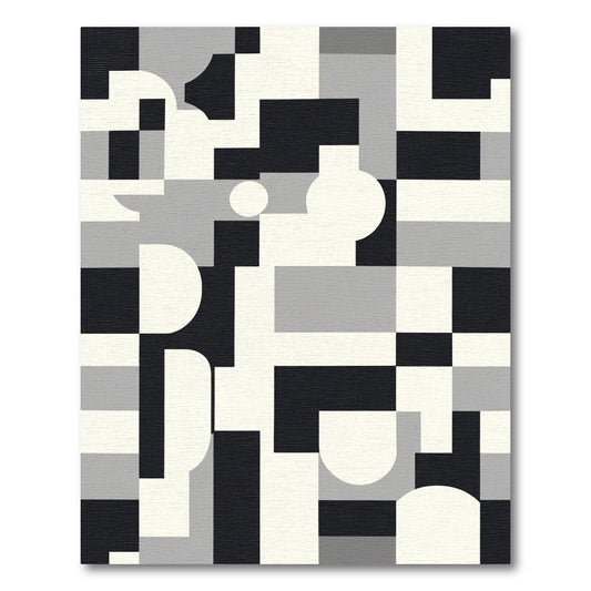 Black White Gray Geometric Abstract Rug
