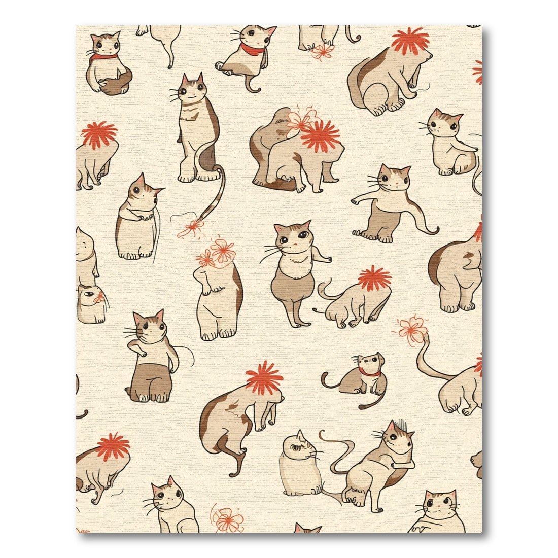 Whimsical Cat Ensemble With Floral Accents Rug